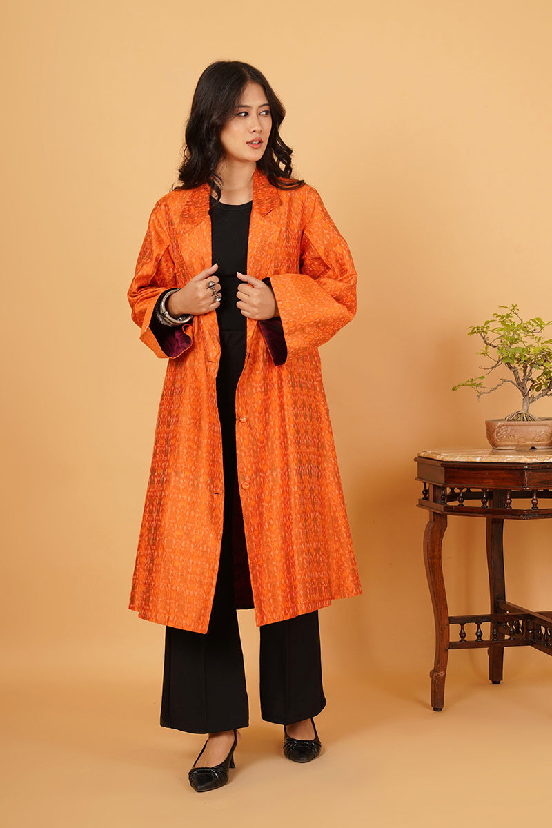 ORANGE RAW SILK LONG JACKET