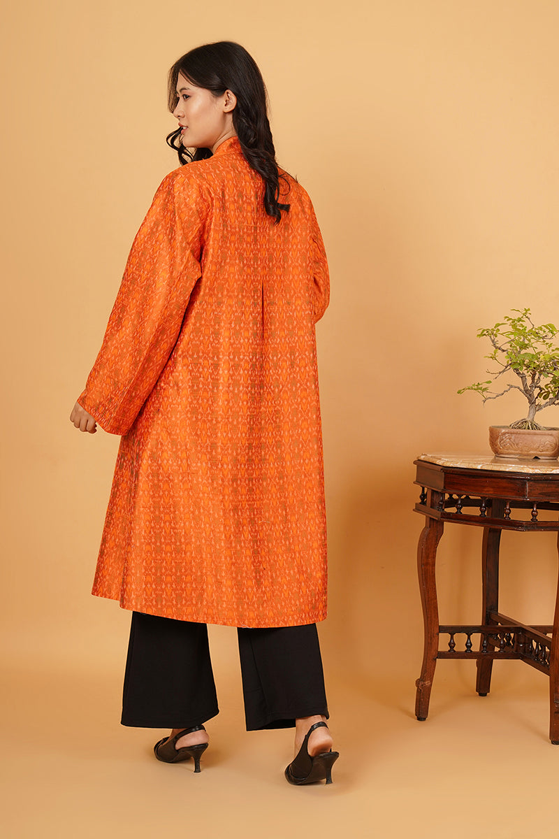 ORANGE RAW SILK LONG JACKET
