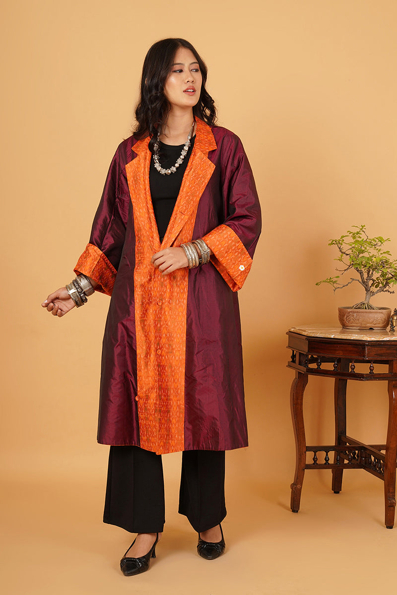 ORANGE RAW SILK LONG JACKET
