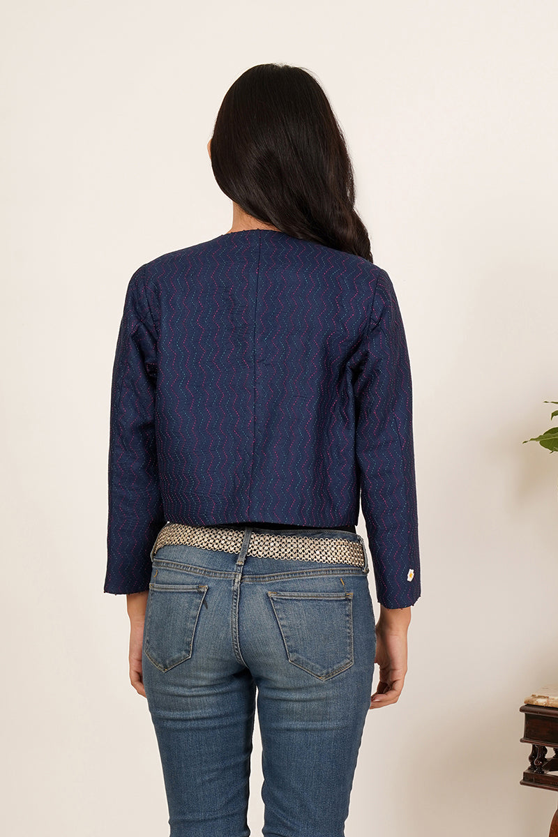 BLUE KANTHA CROP JACKET