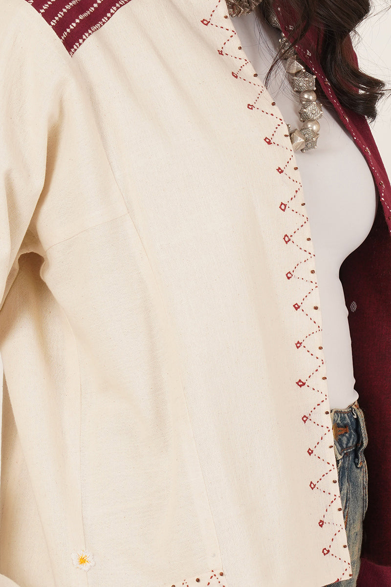 WHITE MAROON BHUJODI SHORT JACKET