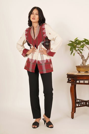 White Maroon Kotpad Short Jacket