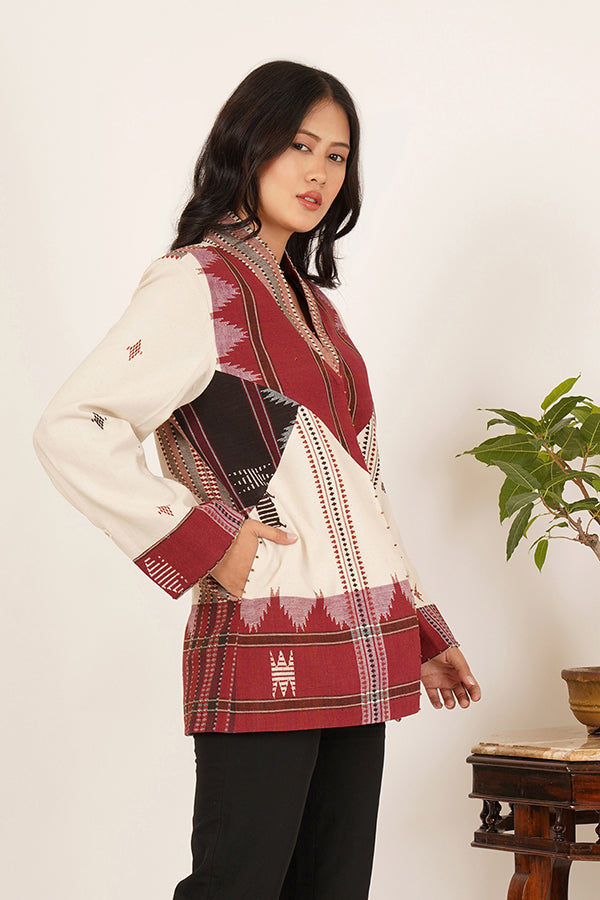 White Maroon Kotpad Short Jacket