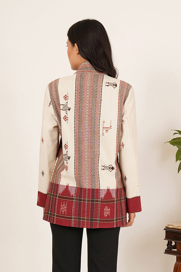 White Maroon Kotpad Short Jacket