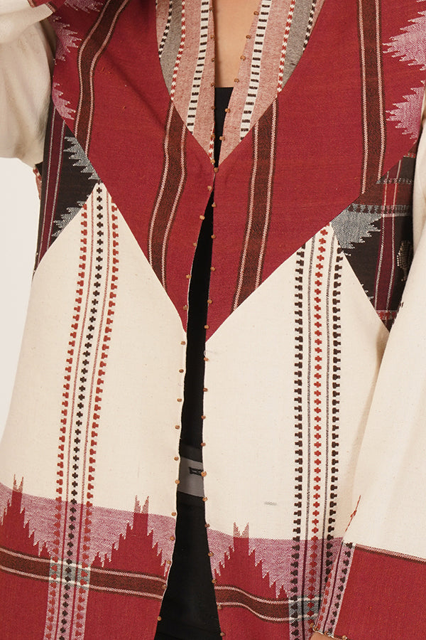 White Maroon Kotpad Short Jacket