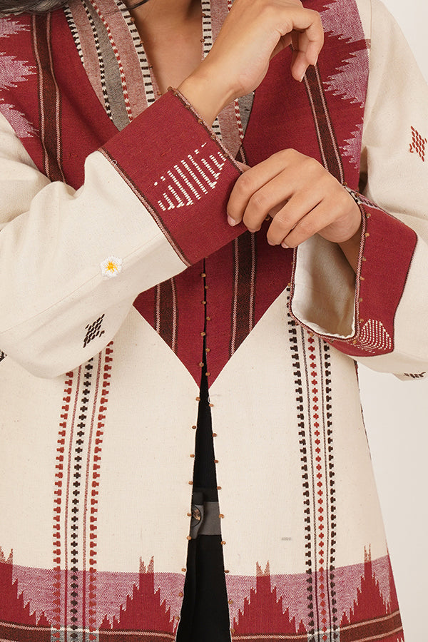 White Maroon Kotpad Short Jacket