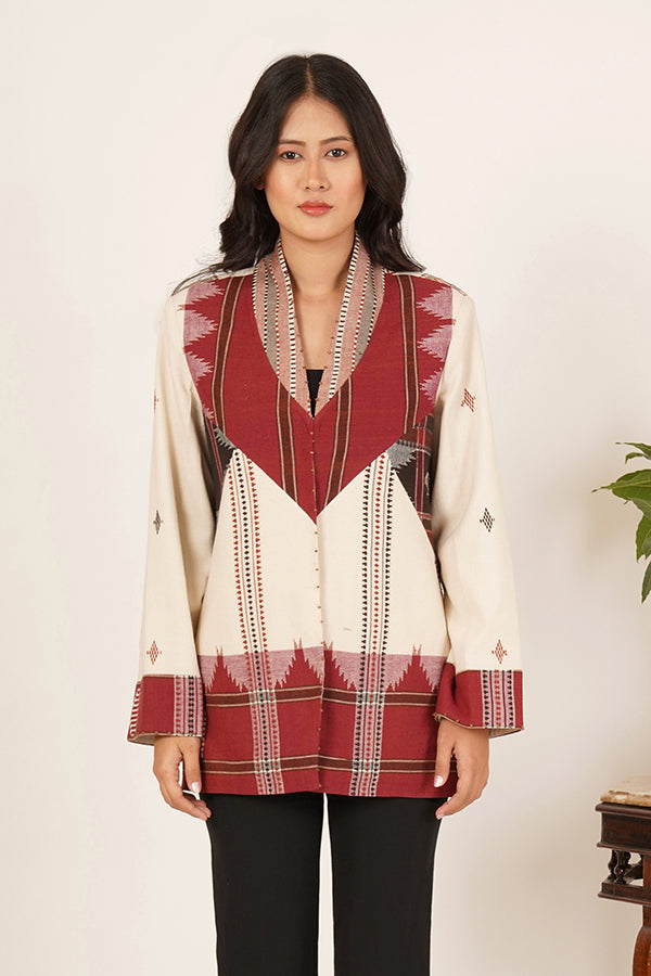White Maroon Kotpad Short Jacket