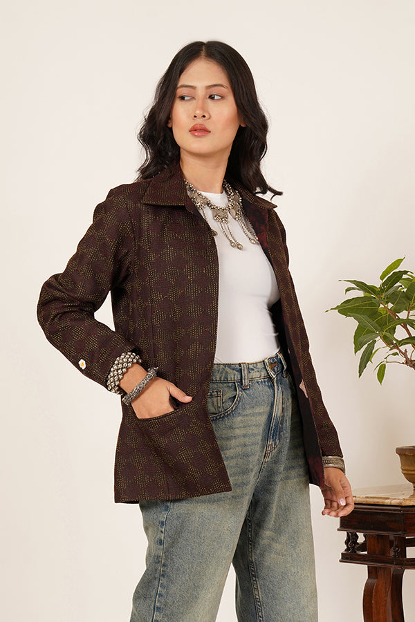 GREEN KANTHA SHORT JACKET