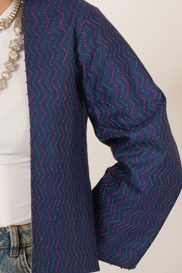 BLUE KANTHA IKKAT SHORT JACKET