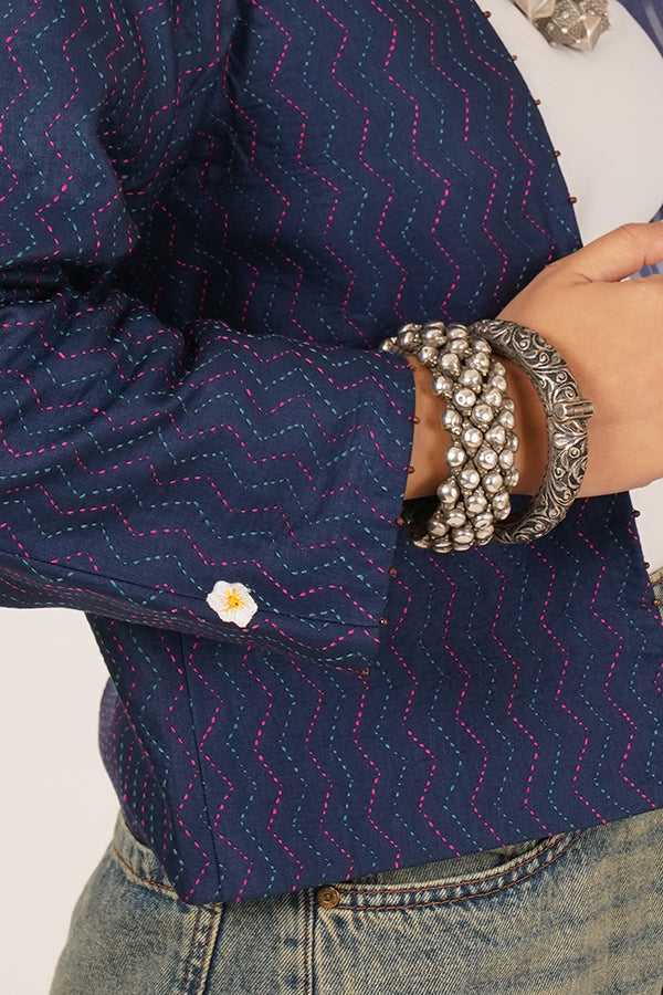 BLUE KANTHA IKKAT SHORT JACKET