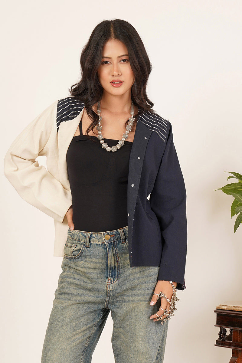 BLUE WHITE BHUJUDI SHORT JACKET