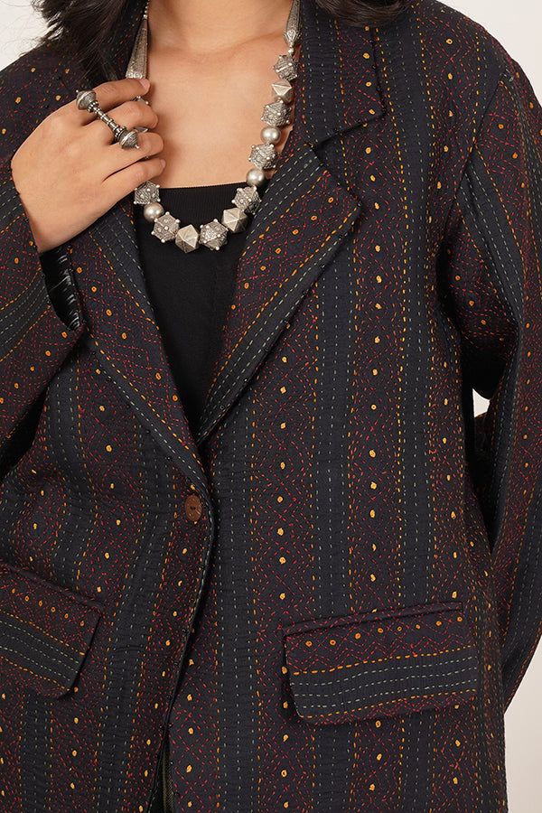 BLACK KANTHA IKKAT JACKET