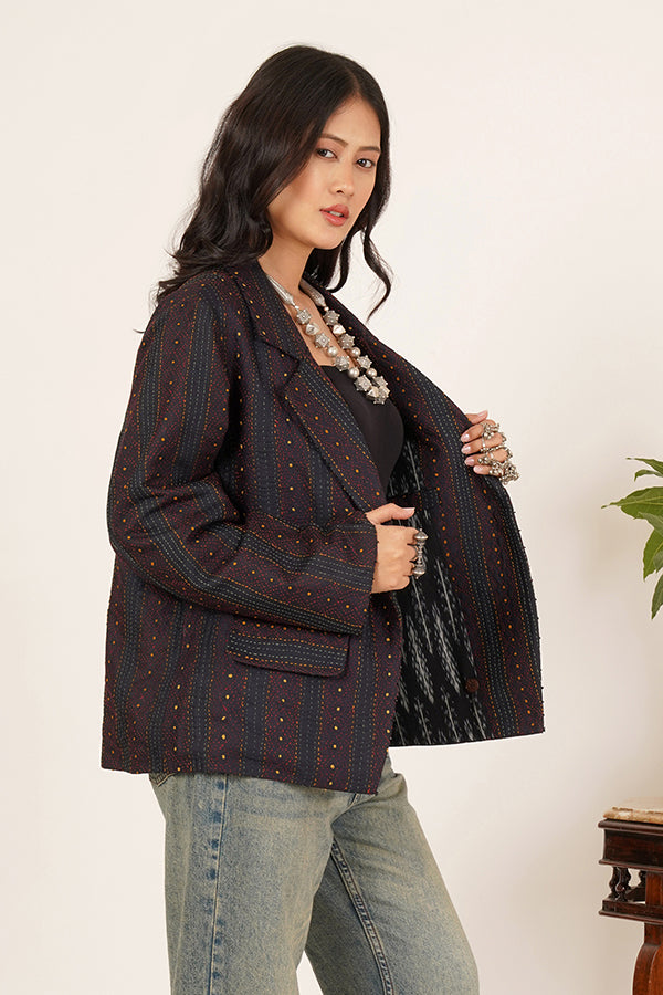 BLACK KANTHA IKKAT JACKET