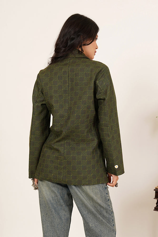 GREEN KANTHA IKKAT SHORT JACKET
