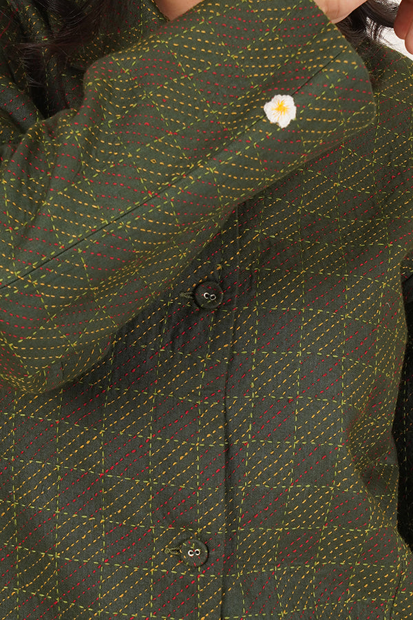 GREEN KANTHA IKKAT SHORT JACKET