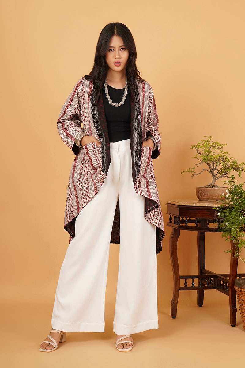 Red White Kantha Red Black Chanderi Overlay