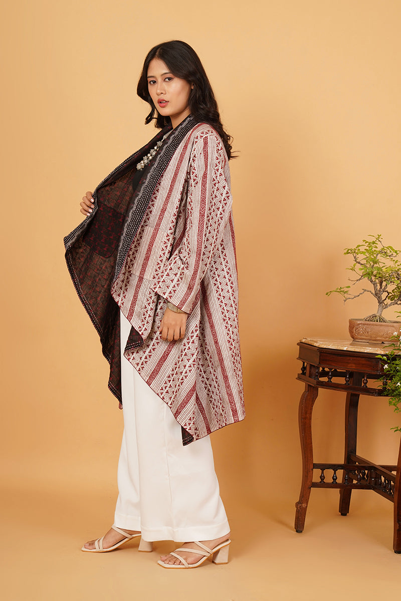 Red White Kantha Red Black Chanderi Overlay