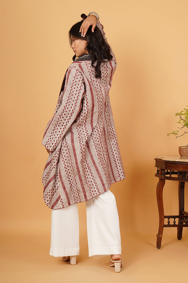 Red White Kantha Red Black Chanderi Overlay