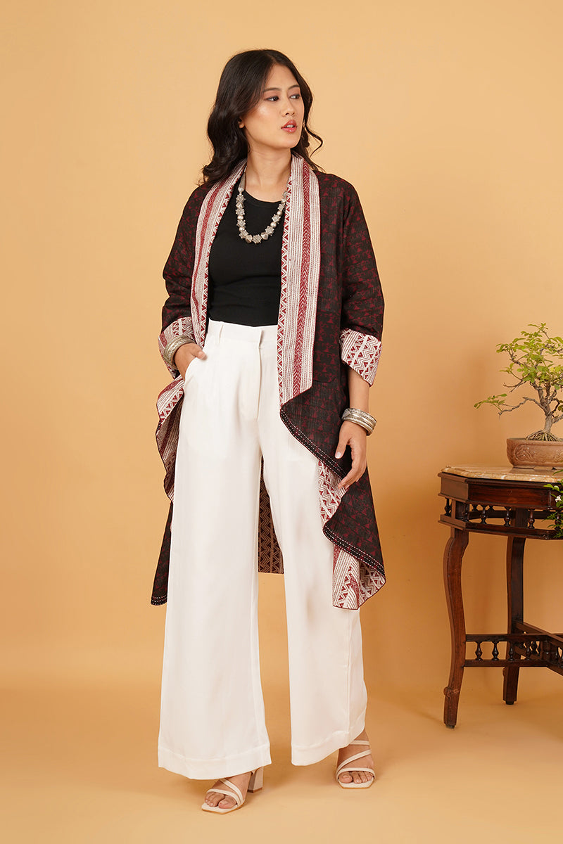 Red White Kantha Red Black Chanderi Overlay