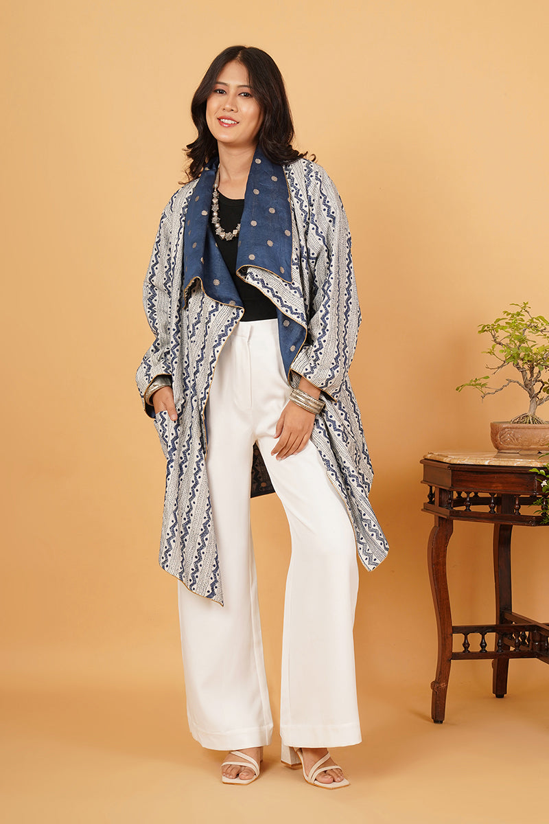 Blue Kantha Blue Chanderi Overlay