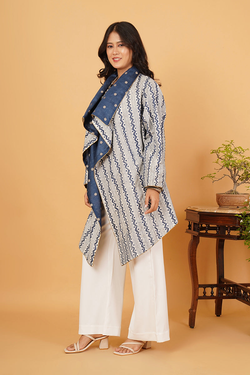 Blue Kantha Blue Chanderi Overlay