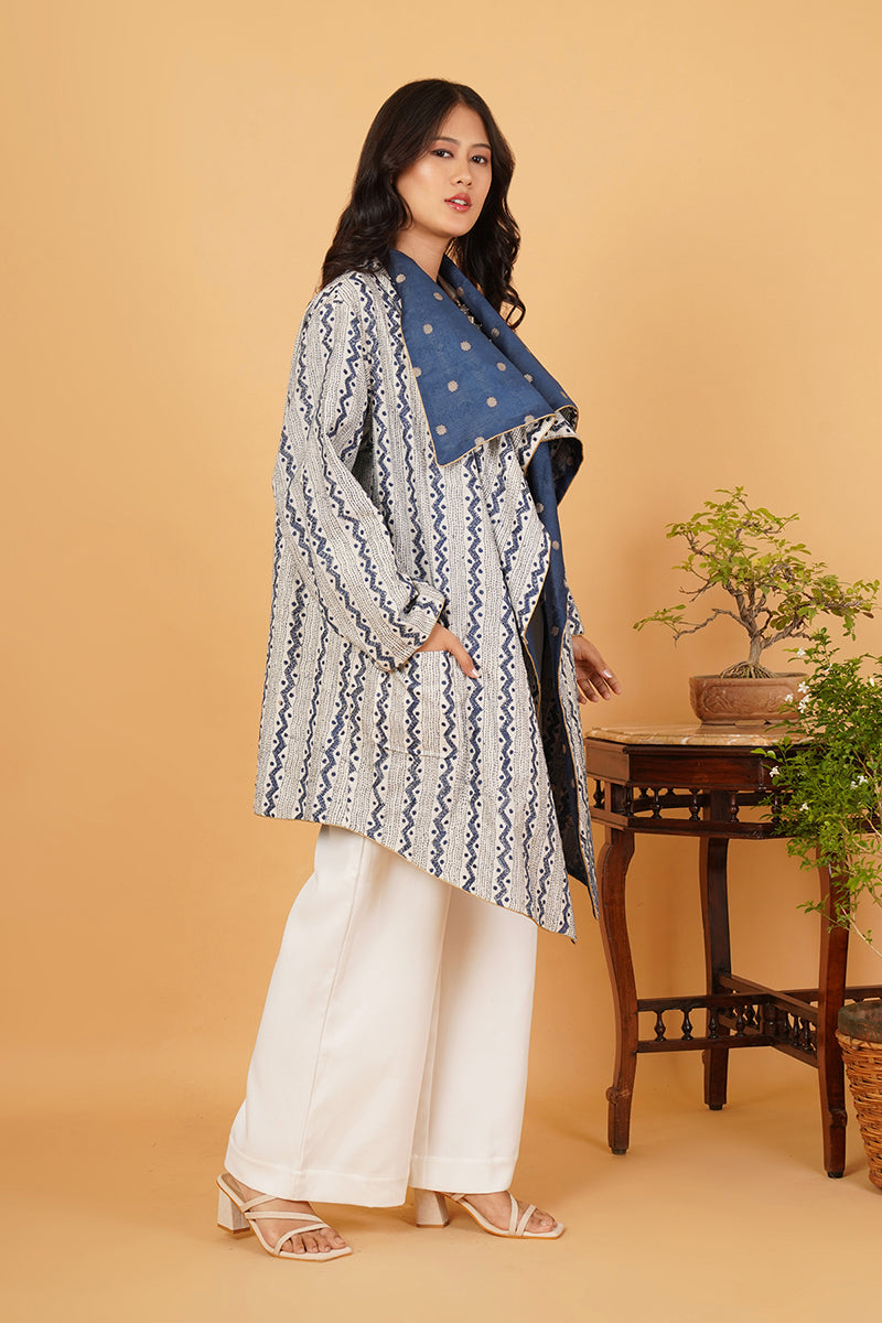 Blue Kantha Blue Chanderi Overlay