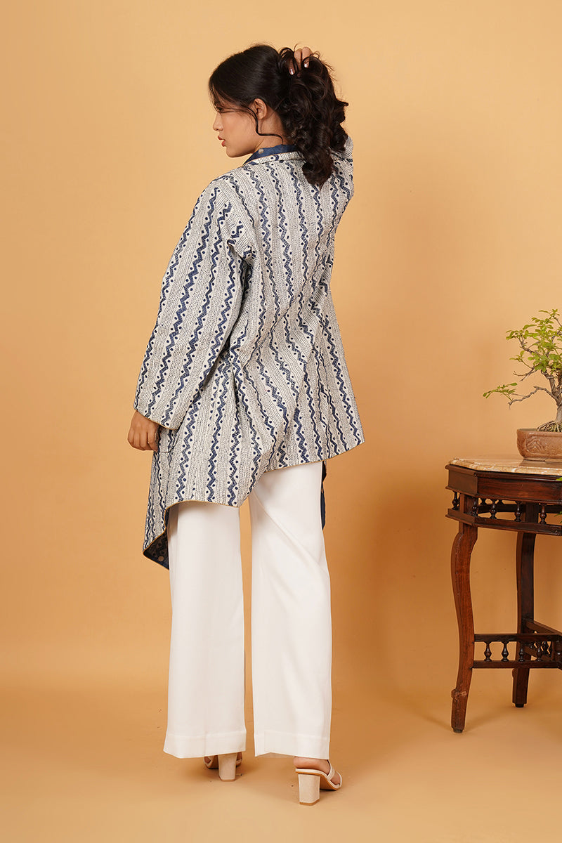 Blue Kantha Blue Chanderi Overlay