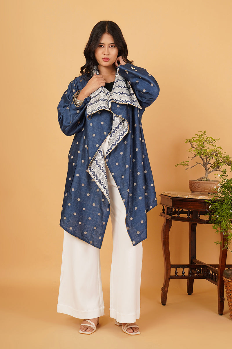Blue Kantha Blue Chanderi Overlay