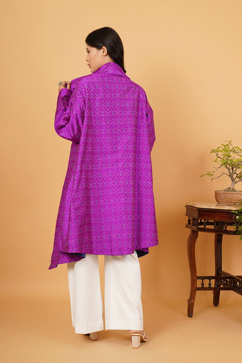 PURPLE RAWSILK IKAT BLUE SILK FLARE OVERLAY