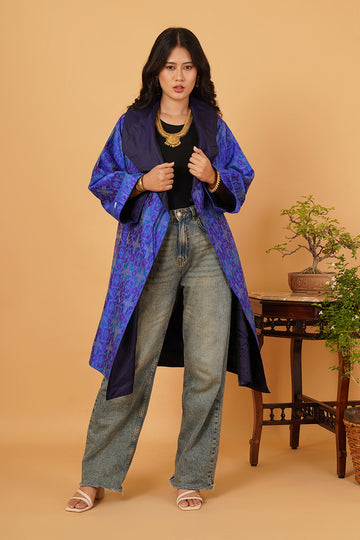 ROYAL BLUE RAWSILK IKAT FLARE OVERLAY