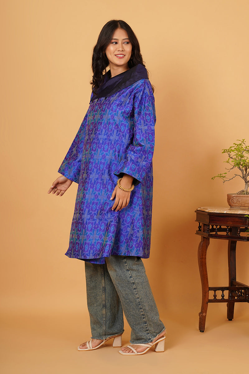 ROYAL BLUE RAWSILK IKAT FLARE OVERLAY