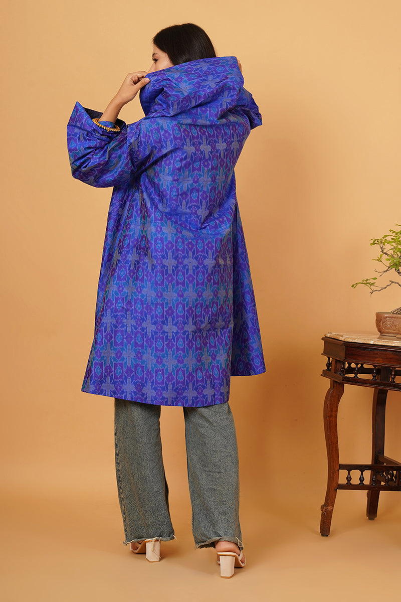 ROYAL BLUE RAWSILK IKAT FLARE OVERLAY