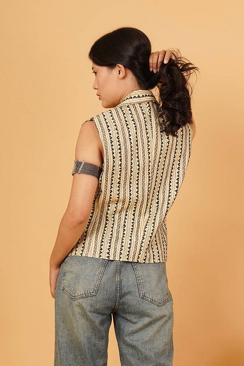 CREAM KANTHA AZRAK WAIST COAT