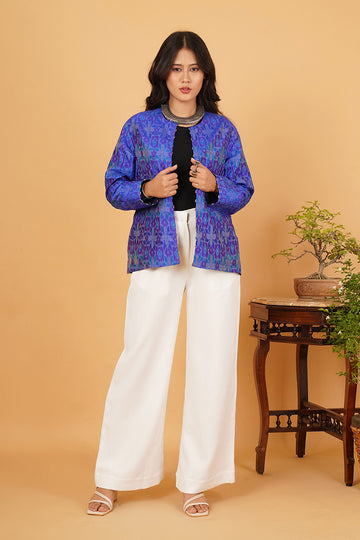 Blue Ikkat Silk Jacket 2