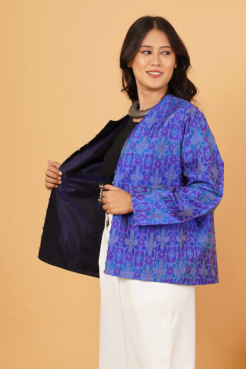 Blue Ikkat Silk Jacket 2