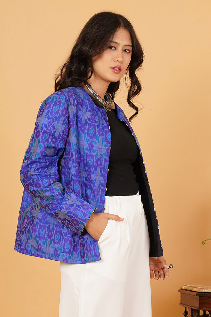Blue Ikkat Silk Jacket 2