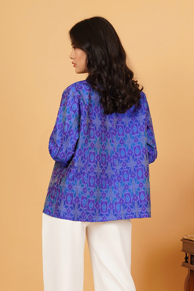 Blue Ikkat Silk Jacket 2