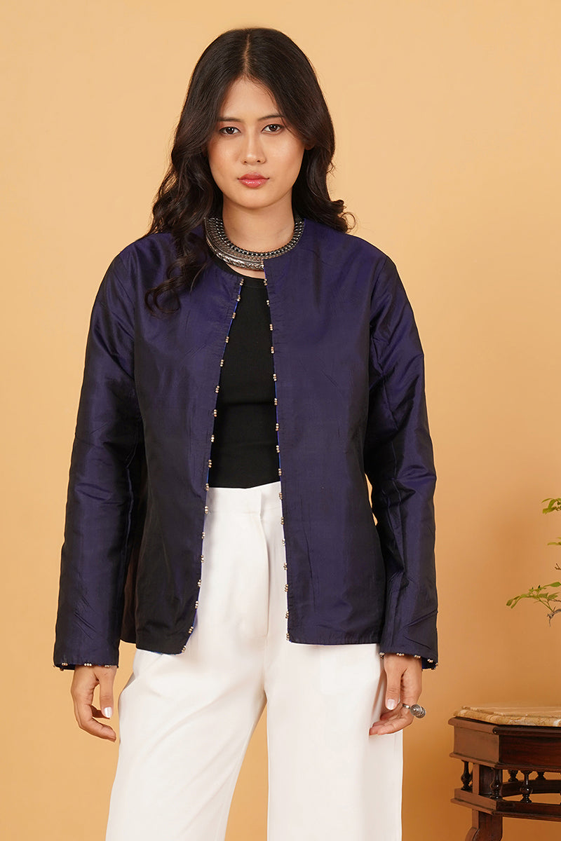 Blue Ikkat Silk Jacket 2
