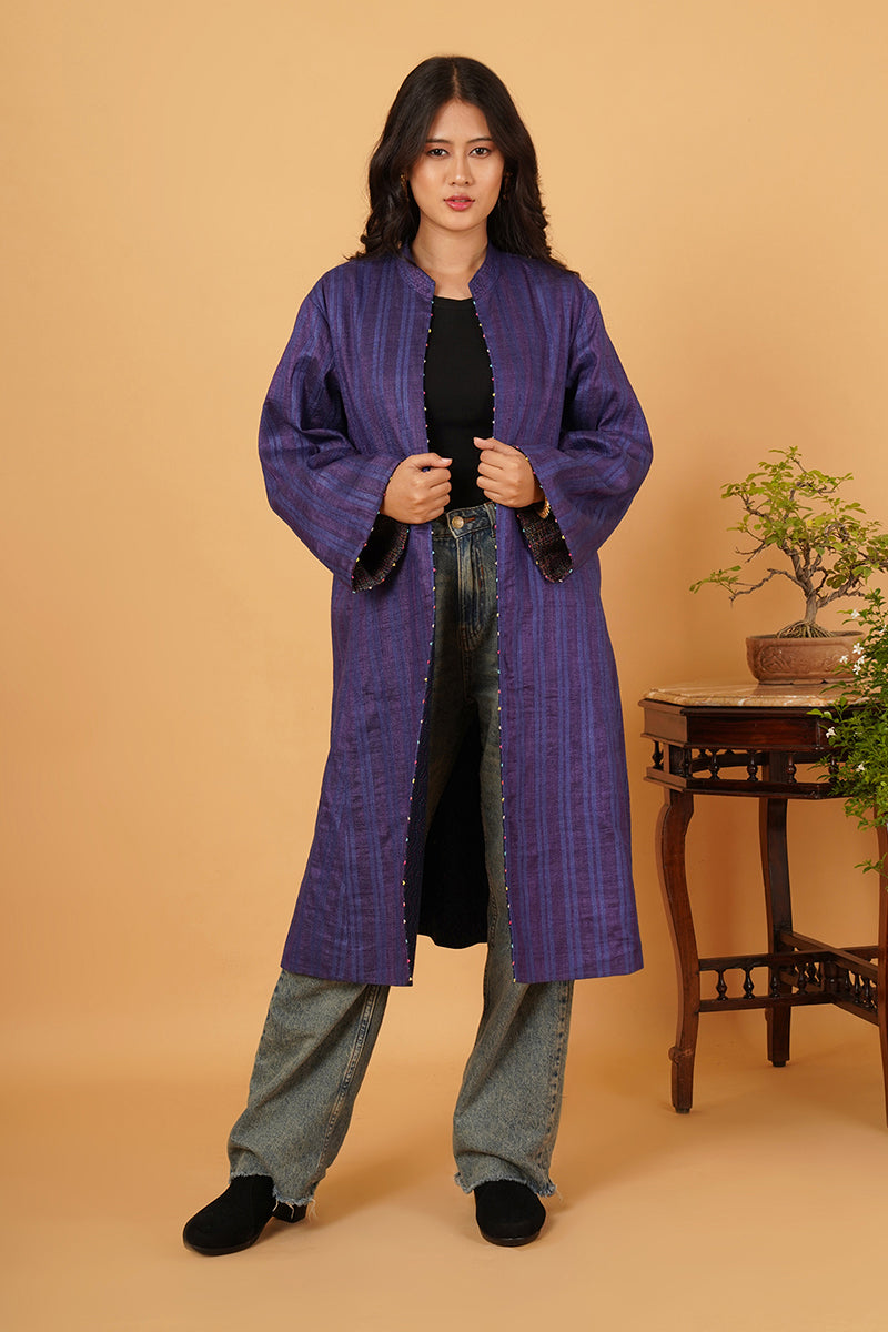 BLUE KANTHA TUSSAR LONG JACKET