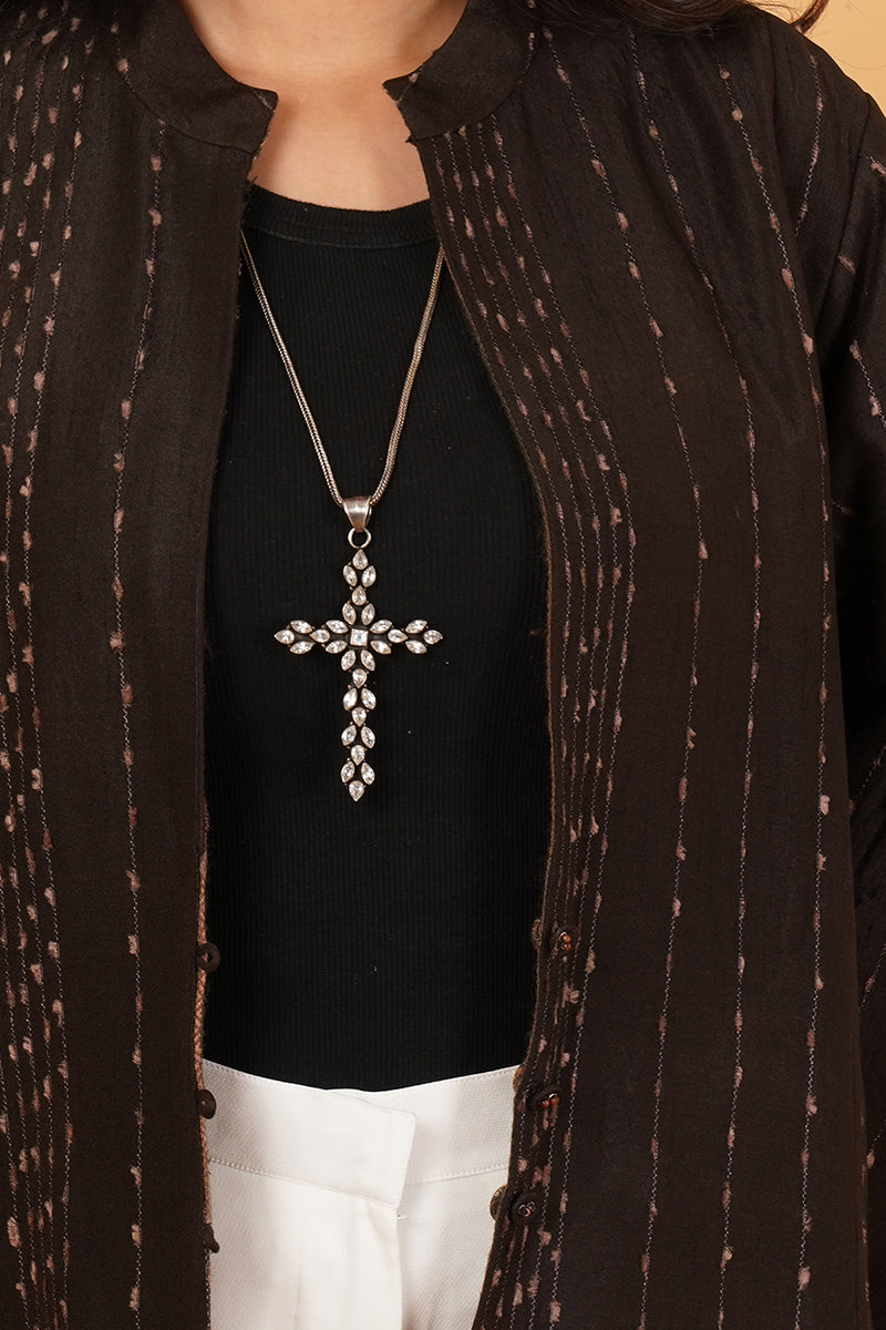 BLACK TUSSAR GREY WOOL LONG JACKET
