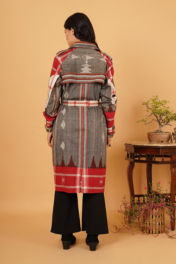 GREY RED KOTPAD TRENCH JACKET