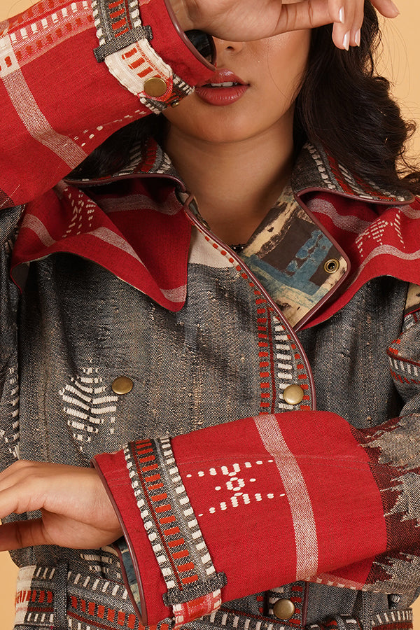 GREY RED KOTPAD TRENCH JACKET