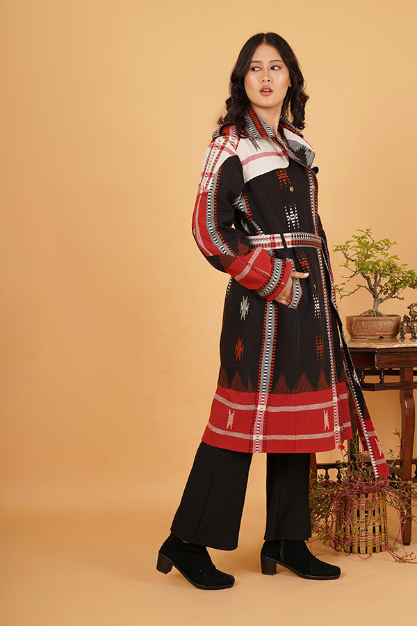 BLACK RED KOTPAD TRENCH JACKET