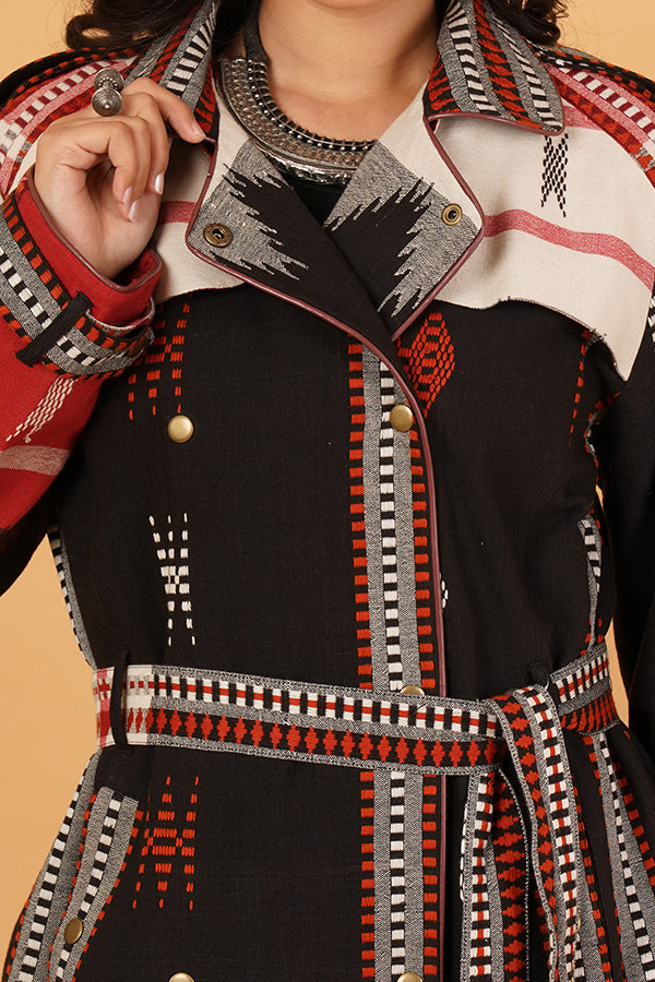 BLACK RED KOTPAD TRENCH JACKET