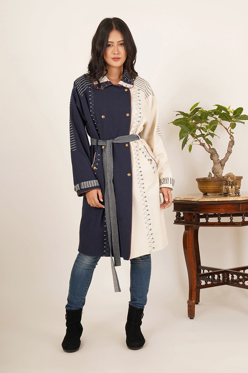 BLUE WHITE BHUJODI TRENCH JACKET