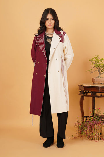 WHITE MAROON BHUJODI TRENCH JACKET