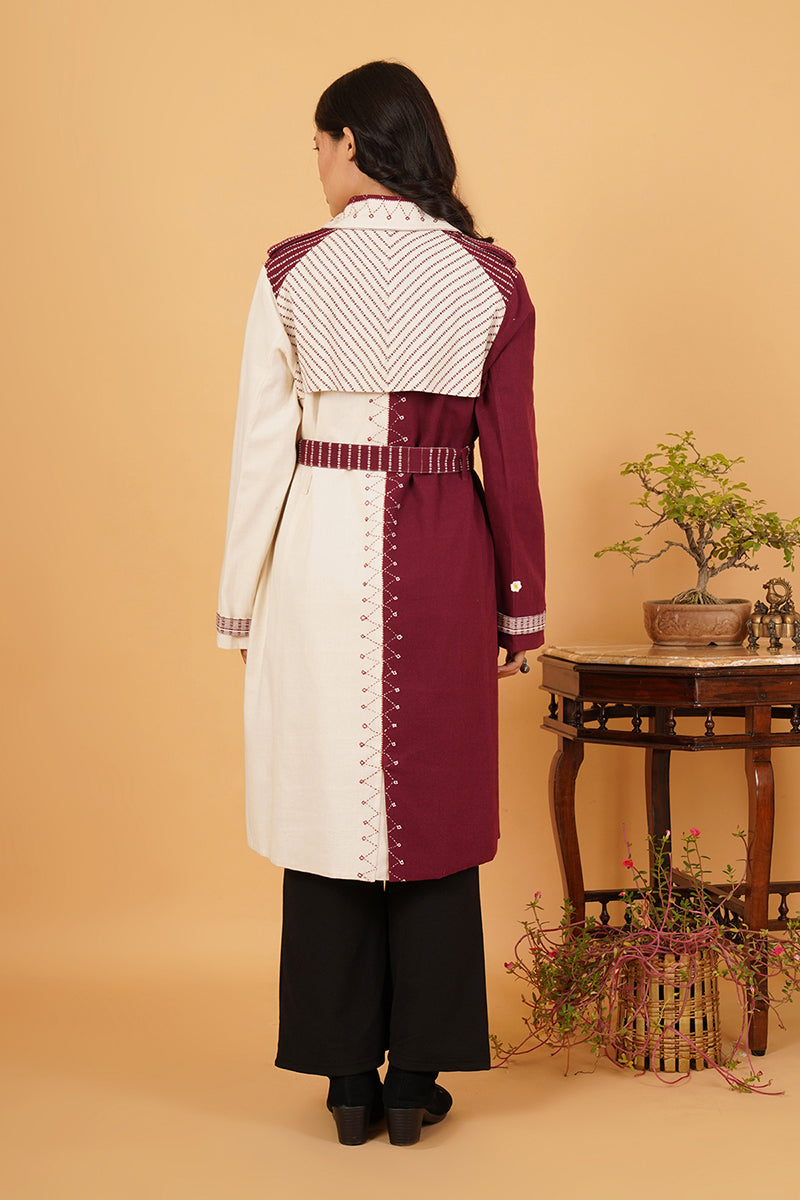 WHITE MAROON BHUJODI TRENCH JACKET