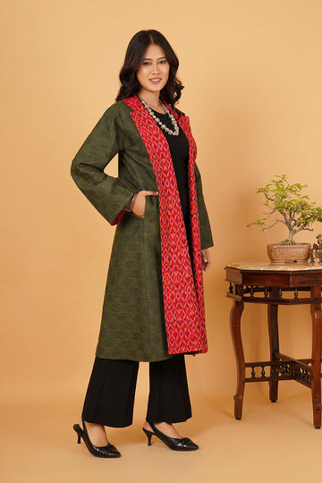 GREEN RED KANTHA LONG JACKET