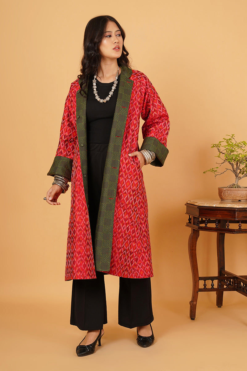 GREEN RED KANTHA LONG JACKET