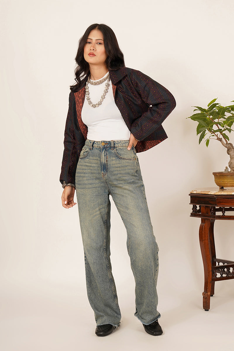 BLACK KANTHA CROP JACKET